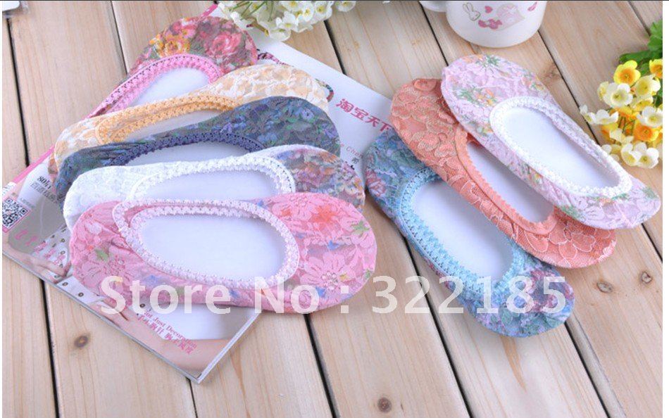 Free shipping100pair female flowers lace fabric lace socks shallow mouth stealth ship socks 100pcs/lots anti Grinding feet