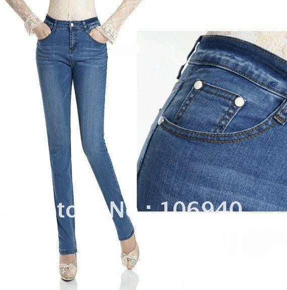 Free shipping2012 han edition elastic big yards platoon to buckle tall waist show thin women's jeans-C68-8063C 2piece wholesale