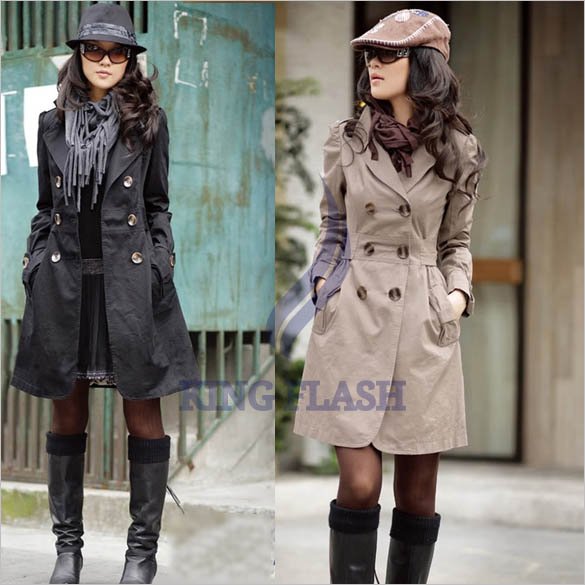 Free Shipping2012 New Fashion Women's Slim Fit Trench Double-breasted Coat Casual jacket Outwear free shopping