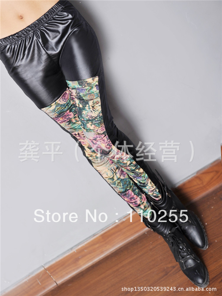 Free Shipping2013 new cotton leather stitching leggings seasons wild flowers pants pantyhose wholesale