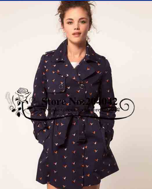 Free shipping2013 New women's turn-down collar fansion double breasted windcoat/ladies' windbreak/Trench /bird novelty 121231-9