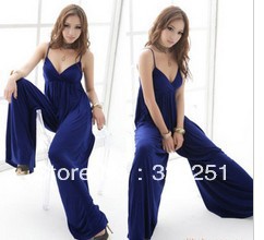 free shipping2013 The sexy piece  thin simple wide leg pants Sling pants jumpsuit a680 of