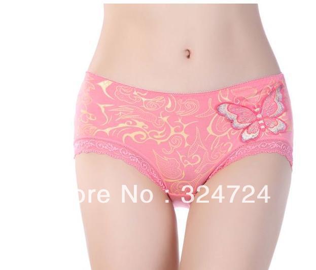 Free shippingBamboo Fiber Lace Women's Underwear  Buterly Embroidery Sexy Middle Waist  SeamlessLady's Panties