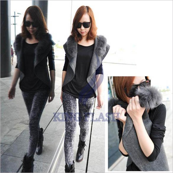 Free ShippingFashion Autumn Korean Women's Vest Imitation Rabbit Fur Collar Jacket Coat Vogue3484