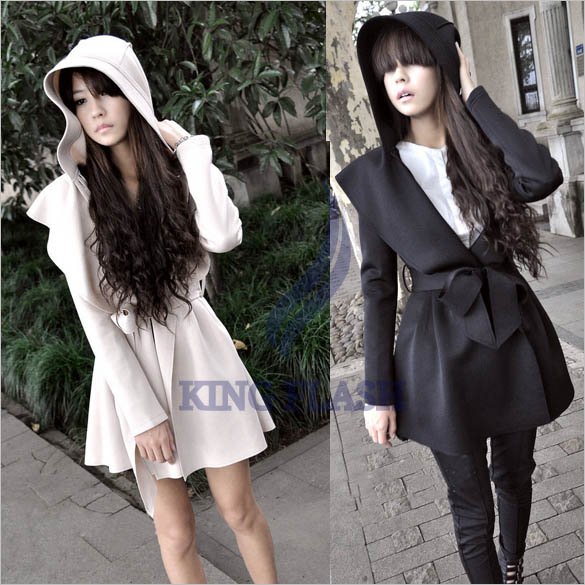 Free ShippingKorea Women's Hooded Coat Trench Jacket Outerwear Dress Style Tops Slim Fit