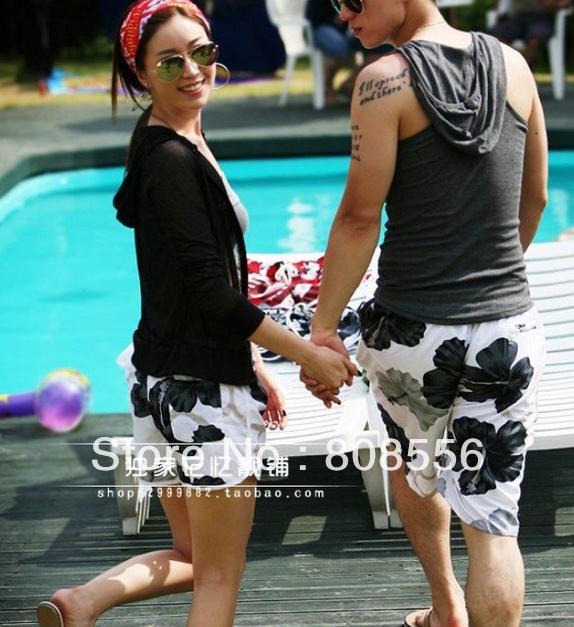 Free Shippingthe two pairs of trousers Price  Black and white flowers of couple beach pants women/men in stock