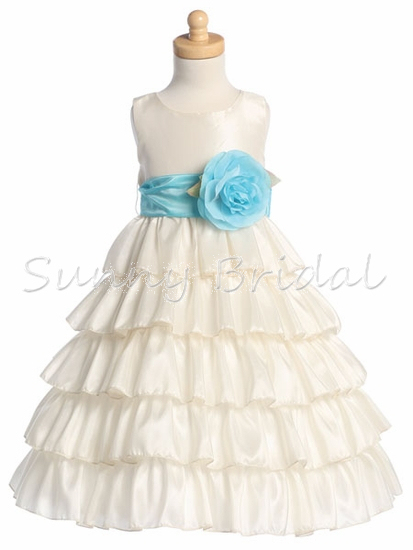 Free ShippingTiered  Ball Gown  w/Sash Flowers and  Bow  Flower Flower Girl Dress --FLD10