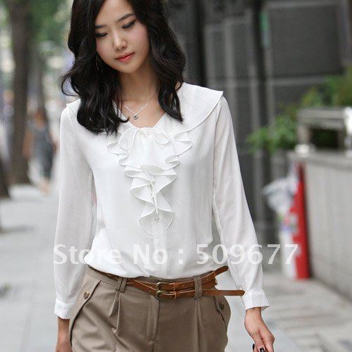 Free shippng  2012 new arrival  fashion women shirts long sleeve large style lace blouse tops two colours 0324