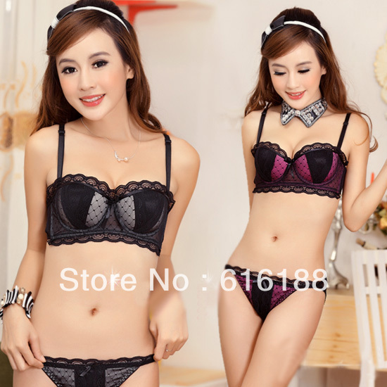 Free shippng, New Arrival luxury Sexy Ladies' push up  bra sets cool fashion underwear set balck and purple color