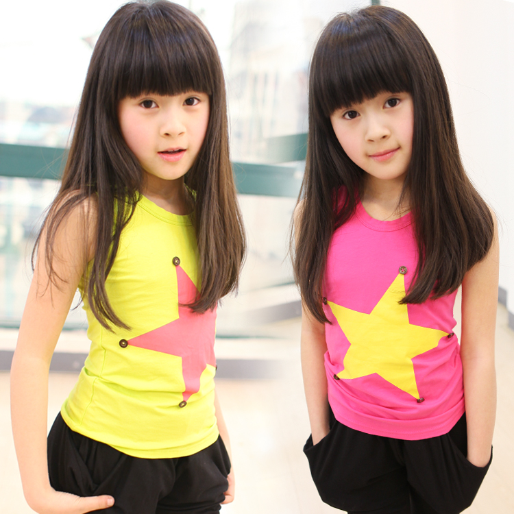 Free Shippning Female child 2013 summer children's clothing small vest big boy child basic shirt modal