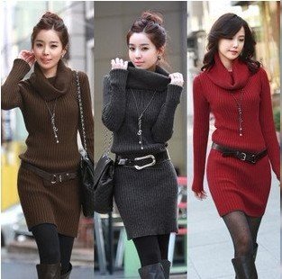 Free shippping 2012 New,100% quality,women fashion long cardigan sweater,wome's knitted woolen high collar dress,drop shipping