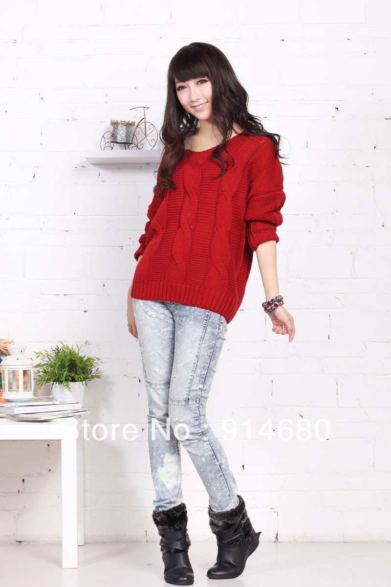 Free shippping! 2012 winter  female thermal twisted decorative pattern loose casual sweater Free size Three color