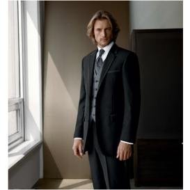 free shirt  bow and shipping New Black  groom attire  with Single-Breasted 2 Buttons mens wedding suit NO.0079