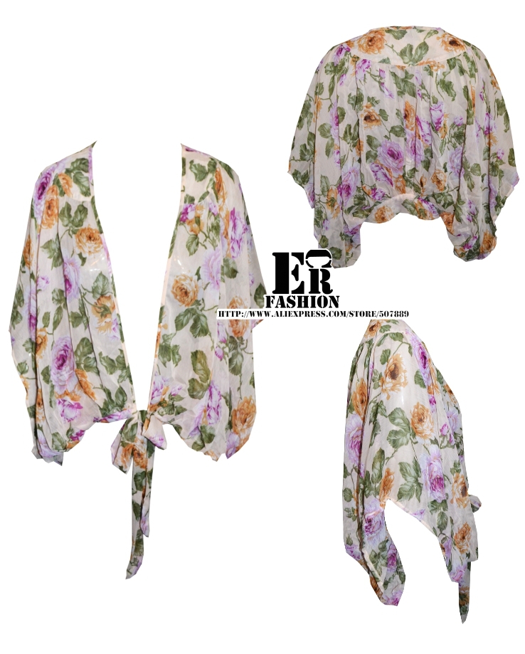 Free  shoping  Fashion leisure loose flower print chiffon bat sleeve chiffon shirt TB 2359