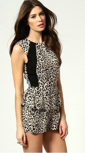 Free  shoping  fashion Leopard flouncing hit color  Jumpsuits  TB 3046