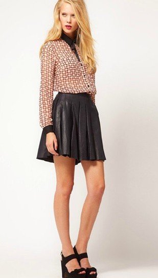Free shoping Woman Fashion Black PU  pleated leather skirt, women's leather skirt