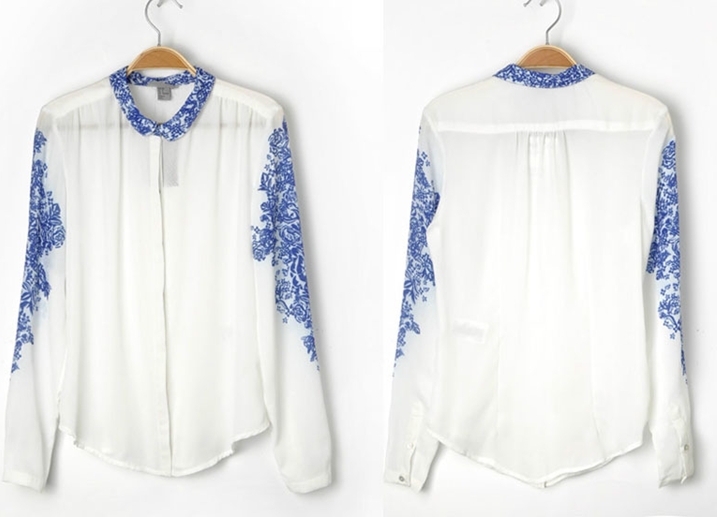 Free  shoping Woman Fashion Blue symmetric chiffon shirt   TB 2498