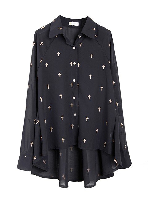 Free  shoping  Woman Fashion Cross Chiffon loose long-sleeved shirt. TB 1889