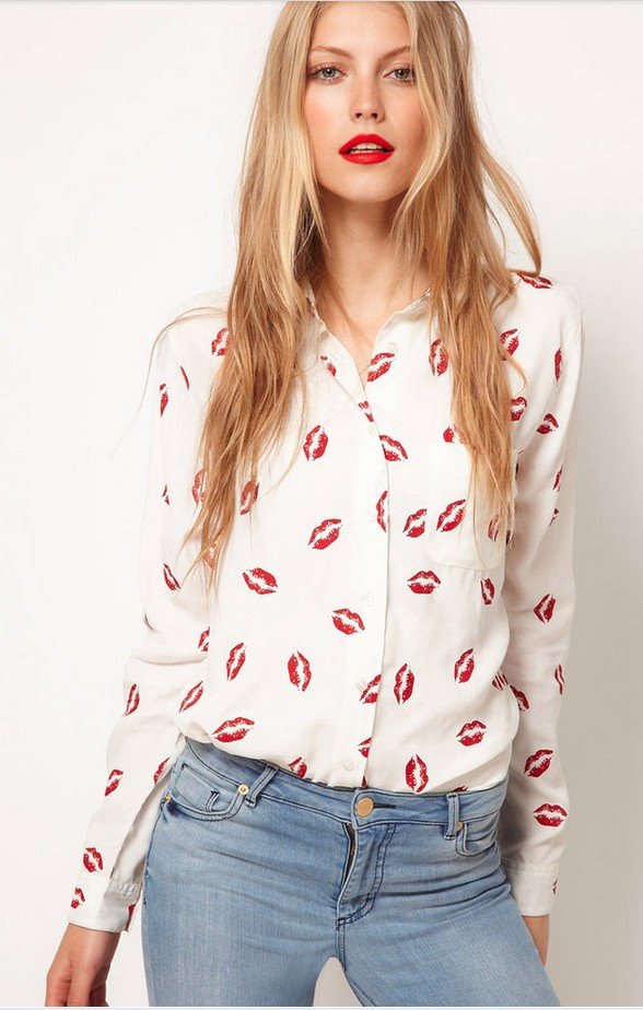 Free  shoping Woman fashion mouth printed shirt.Blouse TB 2071