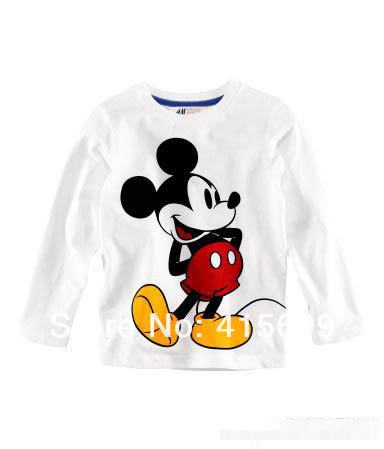 Free shopping (10pcs/lot) Gril's White Long Sleeve Shirt Mickey & minnie Top Round Collar Cotton Blended T-shirt-2019