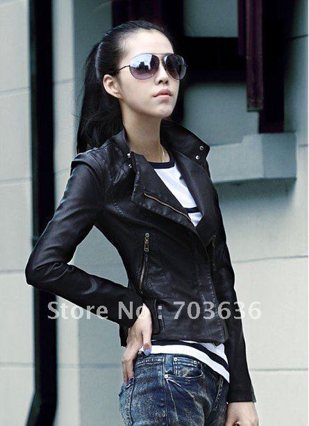 Free shopping 2012 autumn outerwear motorcycle turn-down collar short design slim small leather clothing female jacket 1133