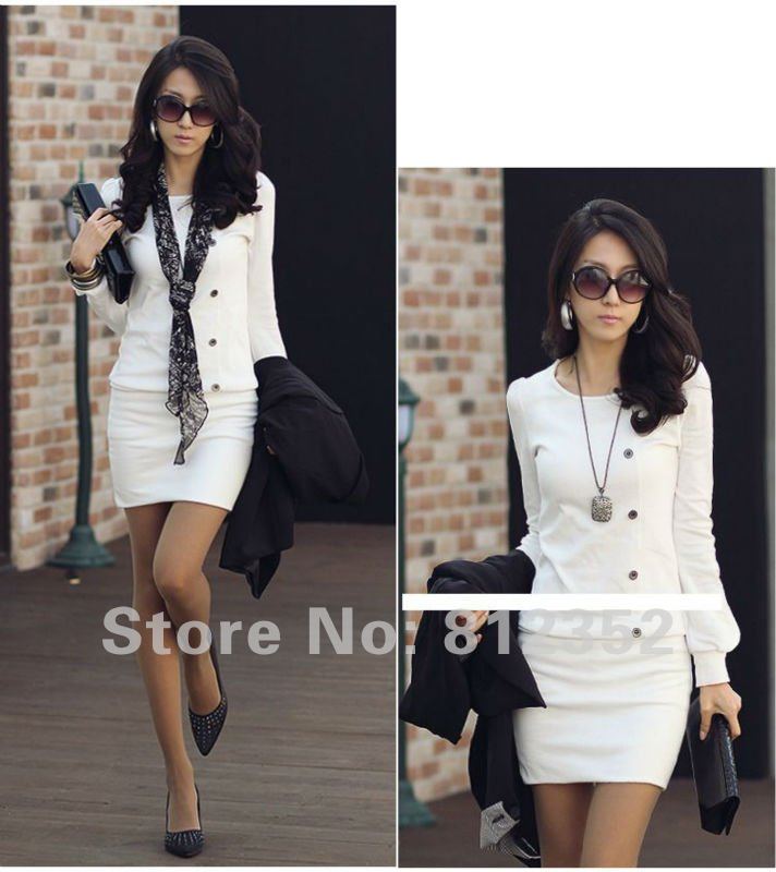 Free Shopping 2012 Fashion Women dresses Korean fall winter new ladies OL round neck long-sleeved dress sexy skirts Primer shirt