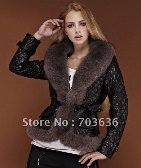 Free shopping 2012 fur collar coat   female short design sheepskin ultralarge fox fur cotton-padded coat