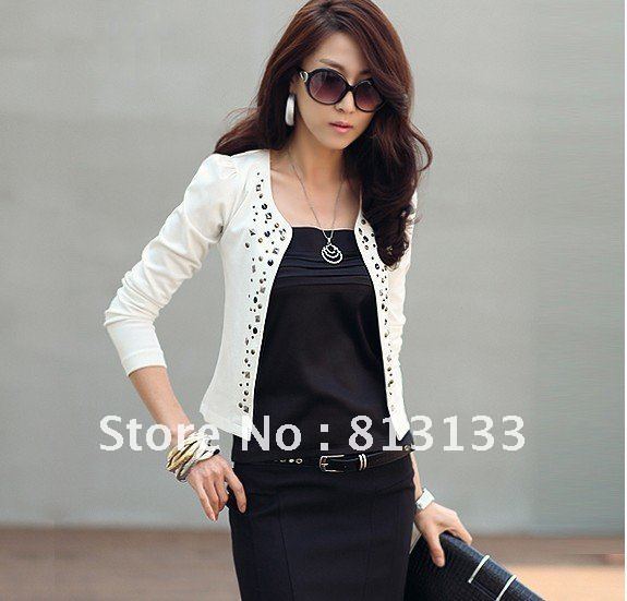 Free shopping!!2012 new autumn outfit han's white long-sleeved OL joker hot drill brief paragraph small coat short coat cotton