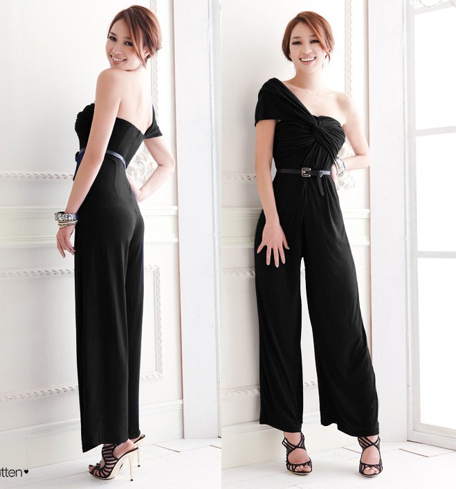 Free shopping 2012 new fashion one shoulder jumpsuit for women cotton romper Y5331-2 black (2colors)