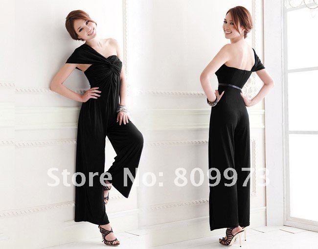 Free shopping 2012 new fashion one shoulder  Women Jumpsuits & Rompers Y5331-black