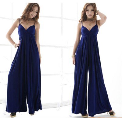 Free shopping 2012 new fashion spaghetti jumpsuit for women marcerized cotton romper blue