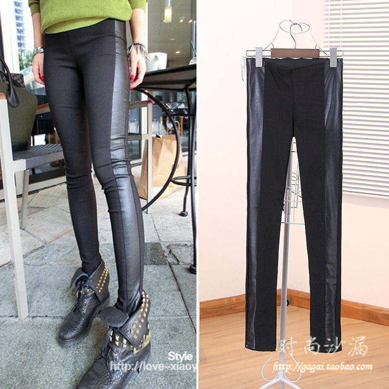 Free shopping 2012 women's all-match patchwork leather elastic slim legging trousers d611