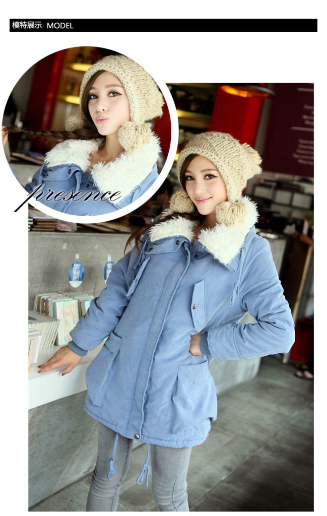 Free shopping 2012 women's long-sleeve zipper style fur collar wadded jacket