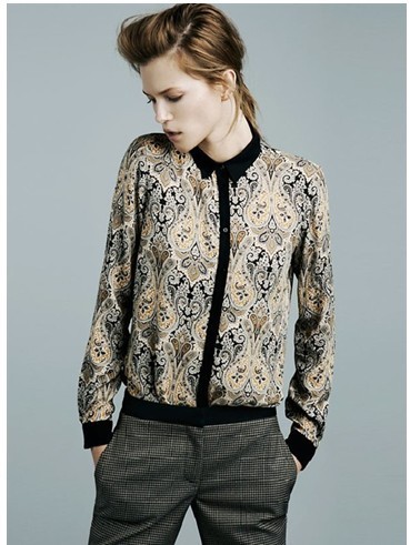 free shopping 2013 fashion new ladies Restore ancient ways printing contrast color  matching chiffon shirt size S M L#1042