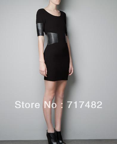 Free shopping + 2013 new Europe and the United States big wind female skirt/spell leather zipper cultivate one's morality dress