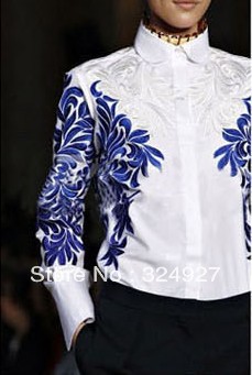 Free Shopping 2013 New spring MCQ shirt Ms. Baroque embroidery collar shirt