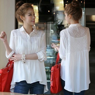 Free shopping 2013 summer elegant women's sweet princess lace patchwork loose plus size shirt #Q007