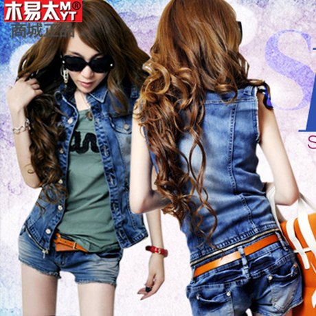Free shopping Autumn 2013 vest bib pants denim jumpsuit one piece shorts female