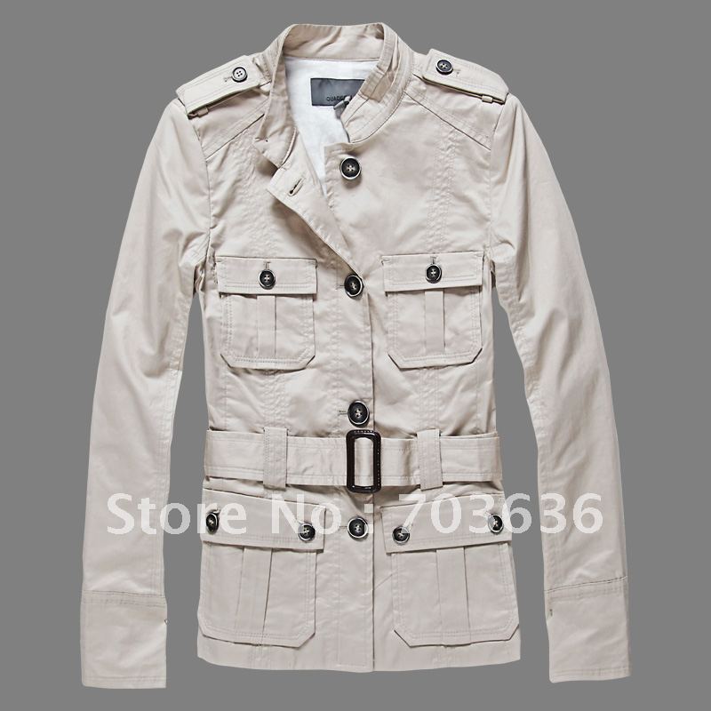 Free shopping Brief military small stand collar epaulette pocket spring and autumn two ways 2012  women's trench