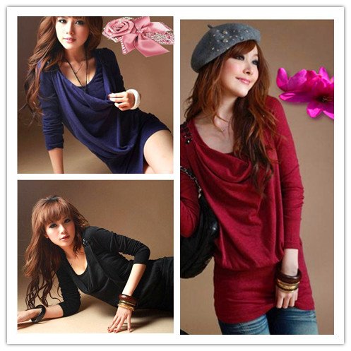 free shopping cotton 3color black autumn  long sleeve knitted t shirt dress women new fashion False twinset  wholesale