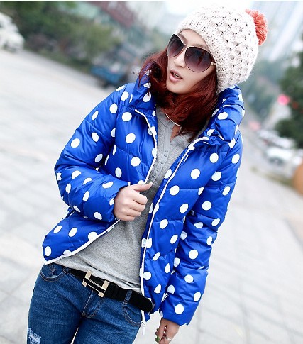 free shopping dot  4color down cotton-padded jacket short design long sleeve winter coat women  wholesale