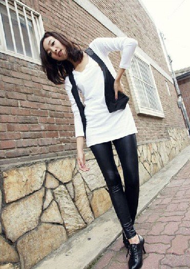 Free Shopping   Faux Leather Leggings matt imitation leather side zipper pantyhose pantyhose leggings  ow070