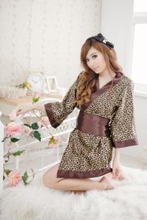 Free shopping ladies' fashion sexy leopard grain transparent gown bath robe pajamas leisure wear