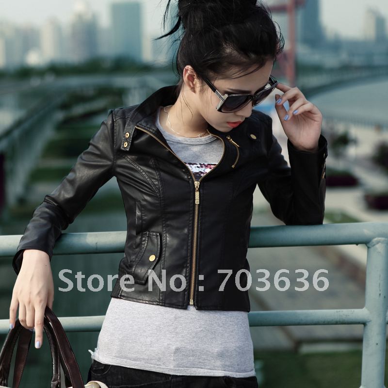 Free shopping Leather clothing 2012 autumn outerwear motorcycle jacket short design female leather clothing coat 1g1158e