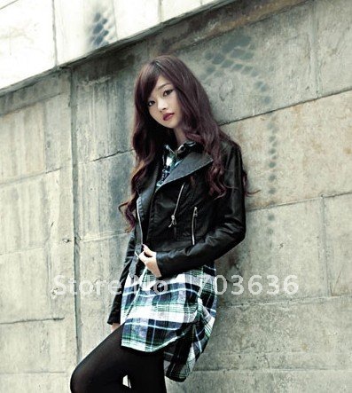 Free shopping Leather clothing 2012 autumn outerwear motorcycle short design small leather clothing women's short jacket 1f1106b