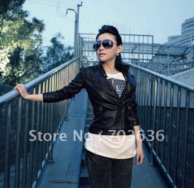 Free shopping Leather clothing 2012 autumn outerwear motorcycle zipper short design slim PU women's small