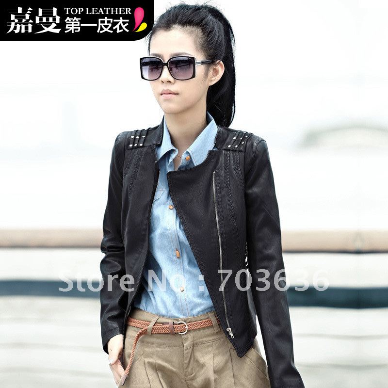 Free shopping Leather clothing 2012 autumn outerwear short design slim rivet PU small leather clothing women jacket 1152