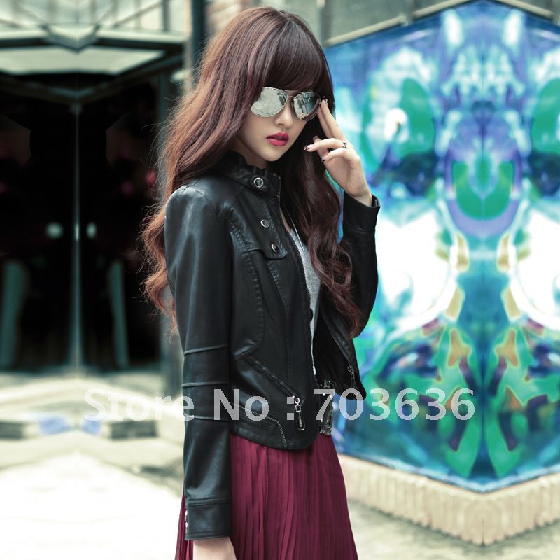 Free shopping Leather clothing 2012 autumn outerwear short design slim small leather clothing women outerwear jacket 1g1239