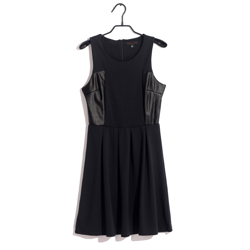 Free Shopping Small fashion spring leather mosaic cloth patchwork tank dress one-piece dress plus size wholesale