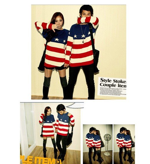 Free shopping  Woman fashion American flag jumper.casual staried sweater. TB1642